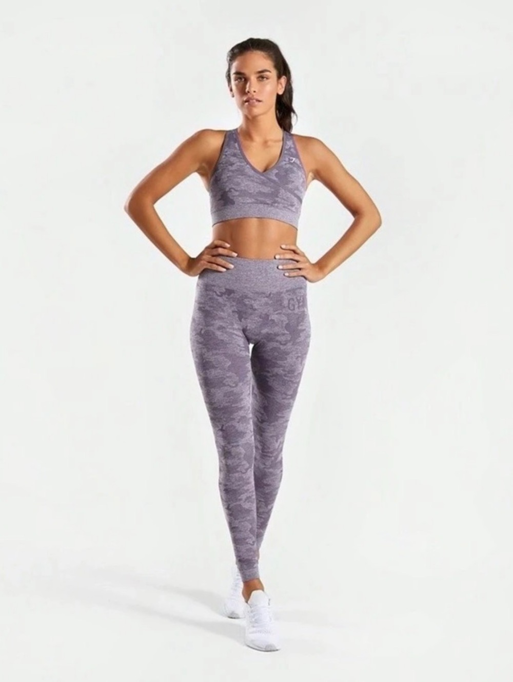 Gymshark Adapt Camo Seamless Leggings and Sports Bra Set Purple